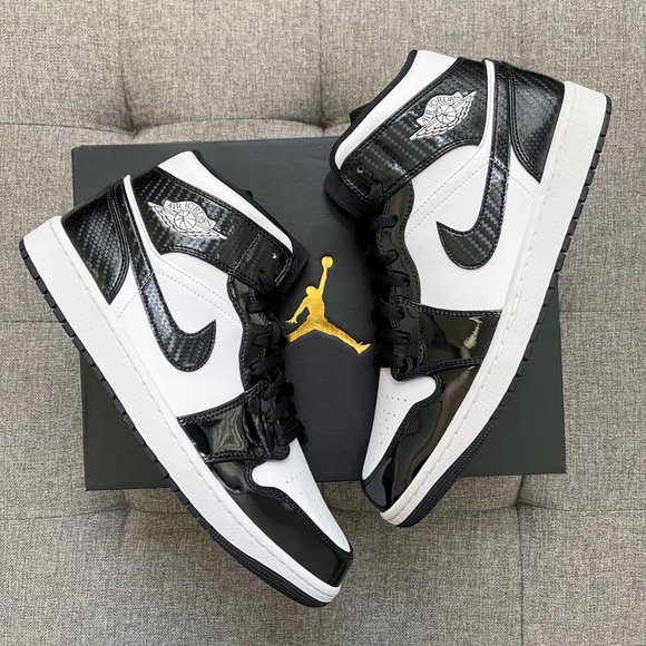 🤍🖤🐼 Air Jordan 1 retro Mid black white shoes - Picture 3 of 4